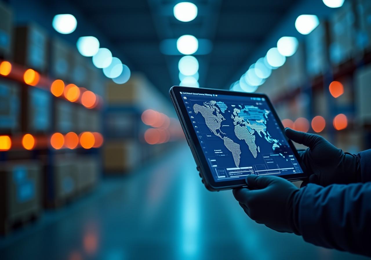 Dokumentacja transportowa i logistyczna na nowoczesnym tablecie w magazynie